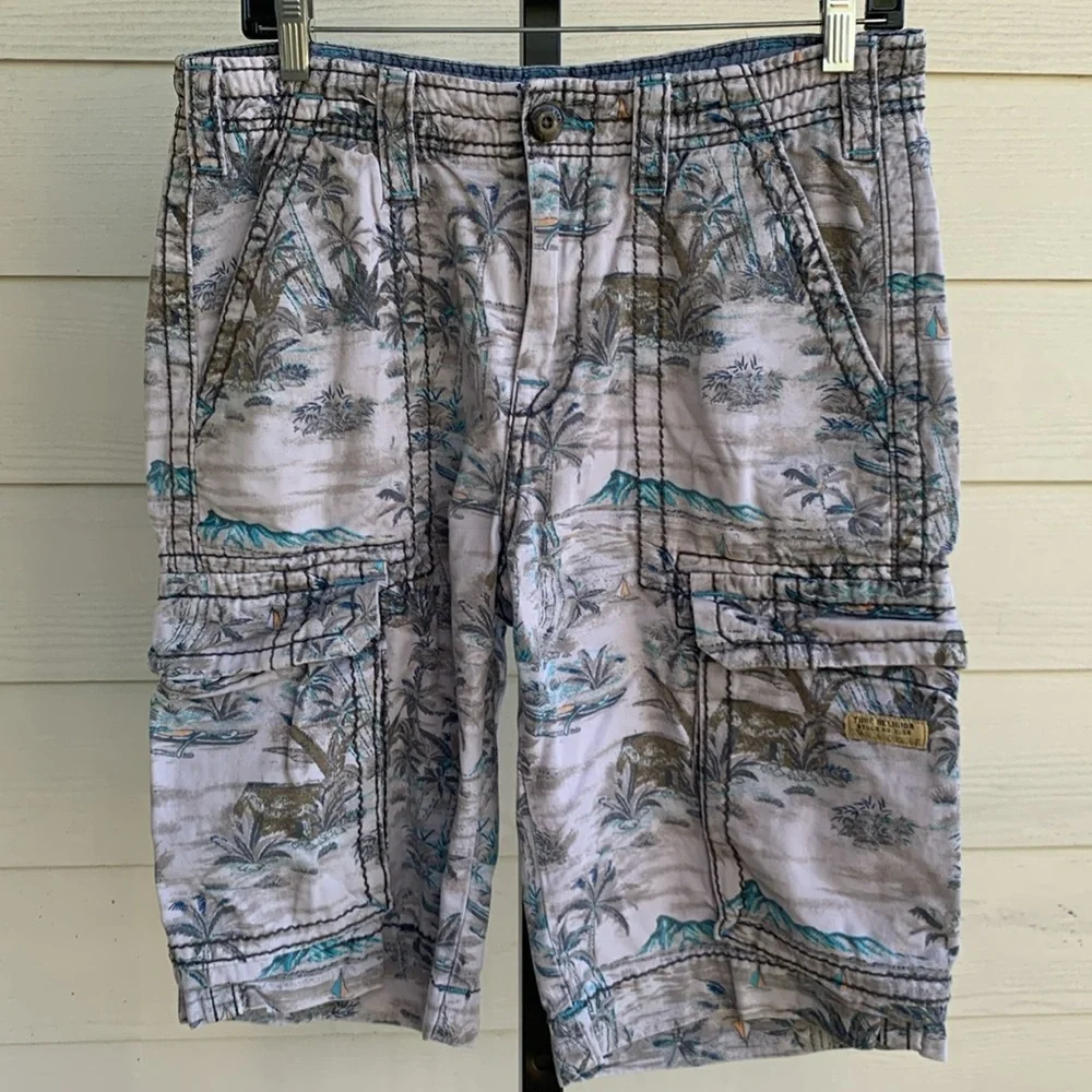 Y2k True religion isacc big t cargo palm tree print mens shorts 28